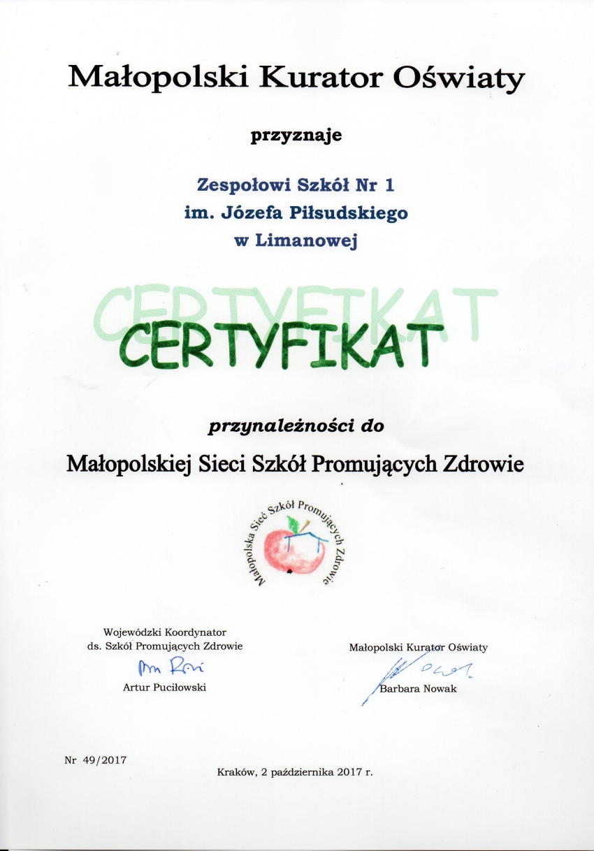Otrzymaliśmy certyfikat