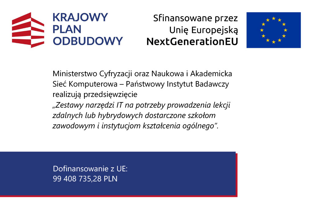 Zestawy narzędzi informatycznych na potrzeby prowadzenia lekcji zdalnych lub hybrydowych dostarczone do szkoły
