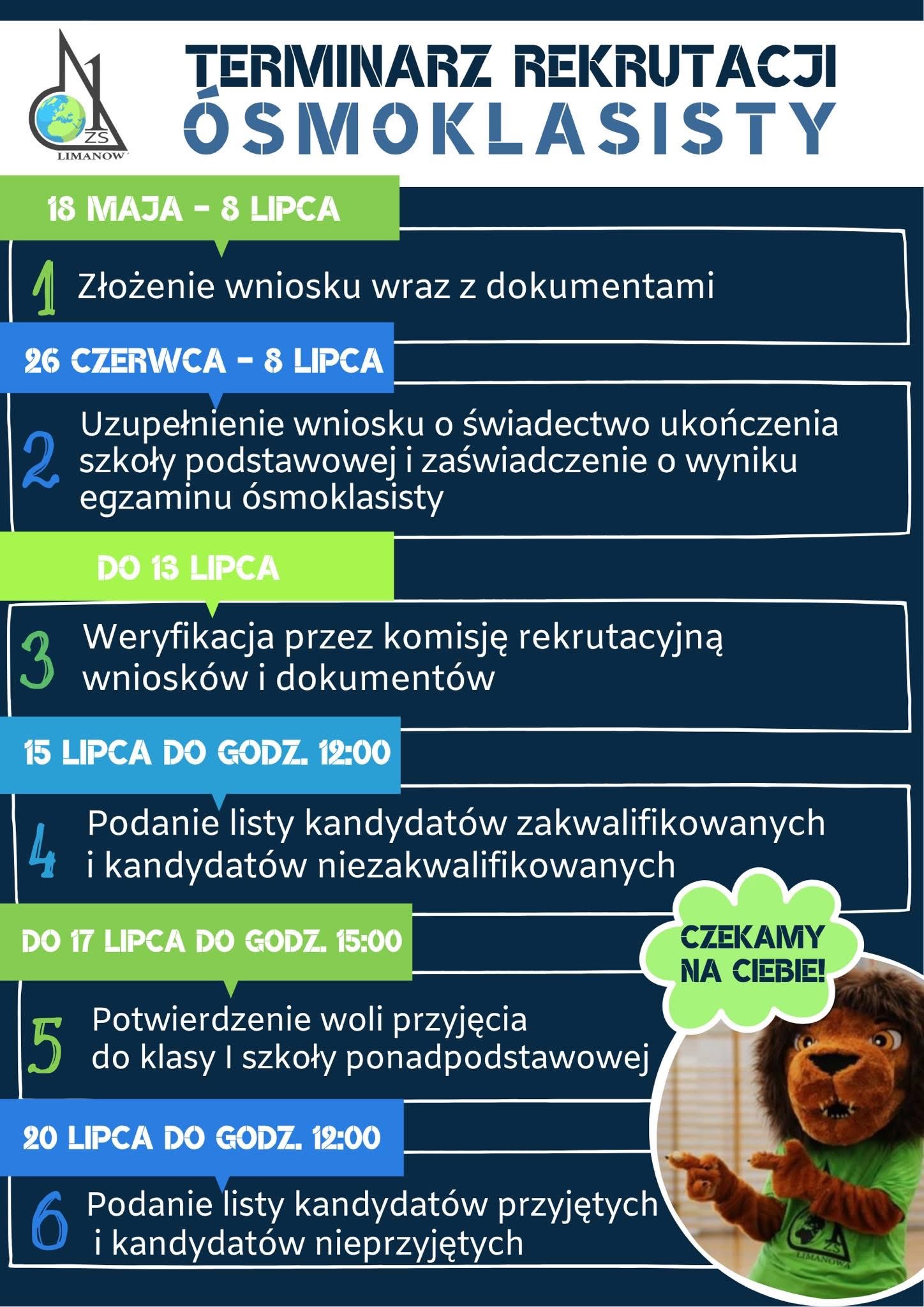 Terminarz rekrutacji ósmoklasisty