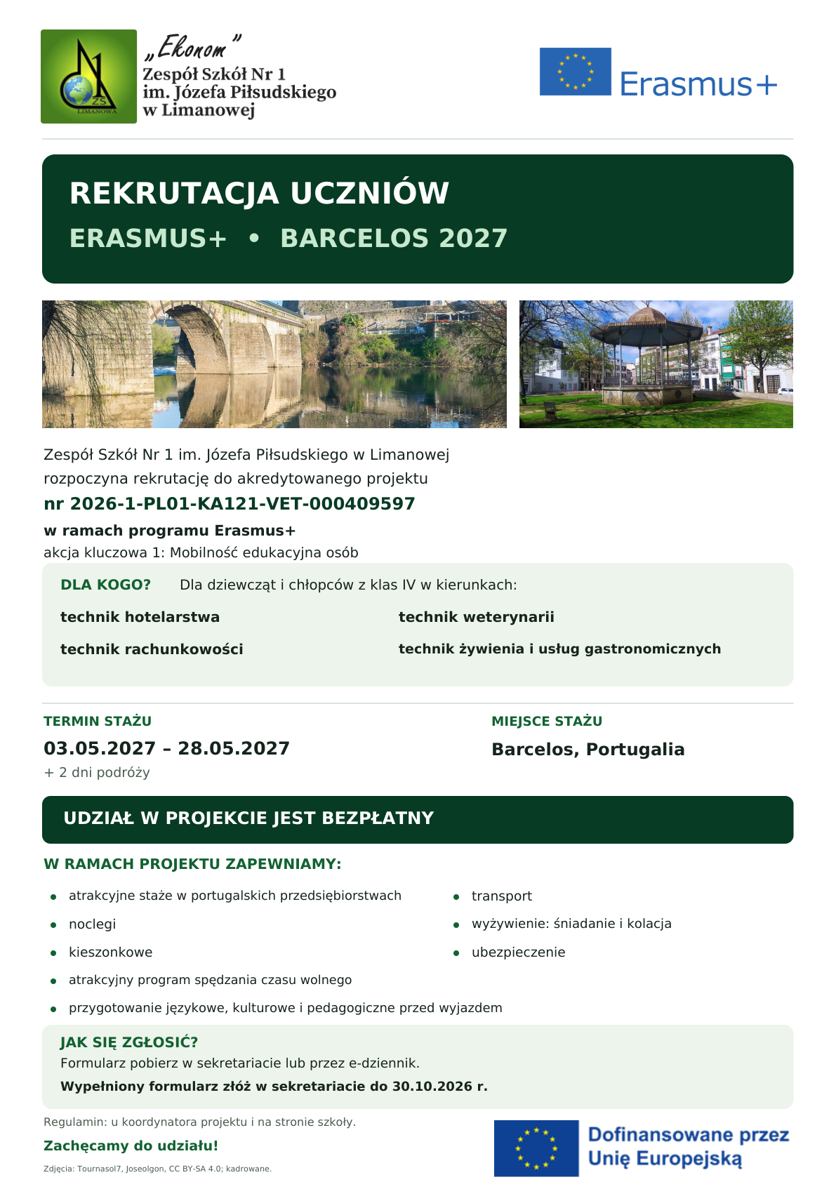 Rekrutacja na praktyki zawodowe Erasmus+ w Portugalii
