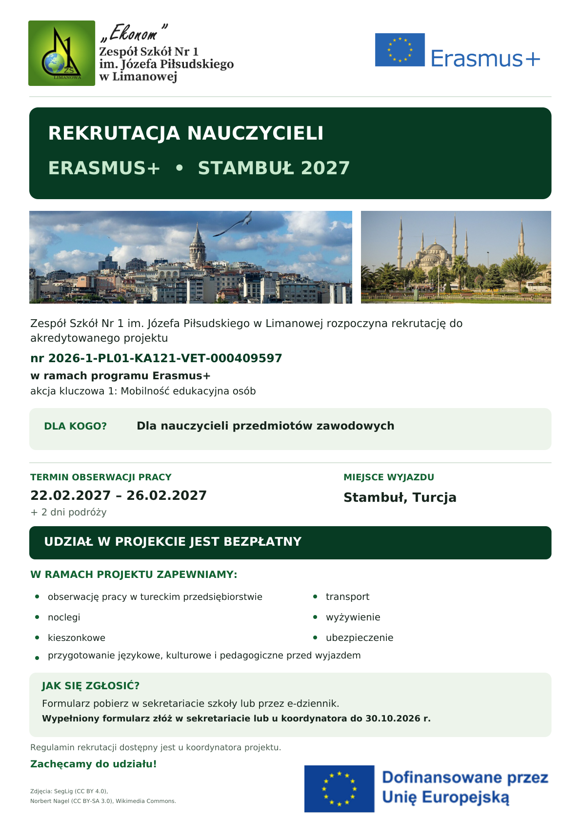 Rekrutacja nauczycieli przedmiotów zawodowych na job shadowing w Stambule w ramach Erasmus+